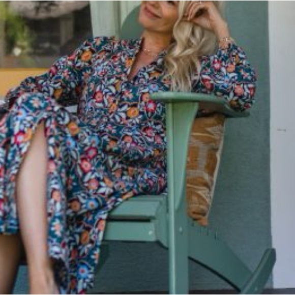 Universal Thread V-Neck Button Up Long Sleeve Floral Maxi Dress with pockets Sm - Picture 15 of 15